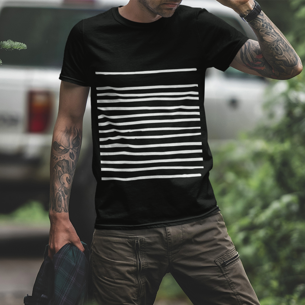 Black Tee for Men with Stripes