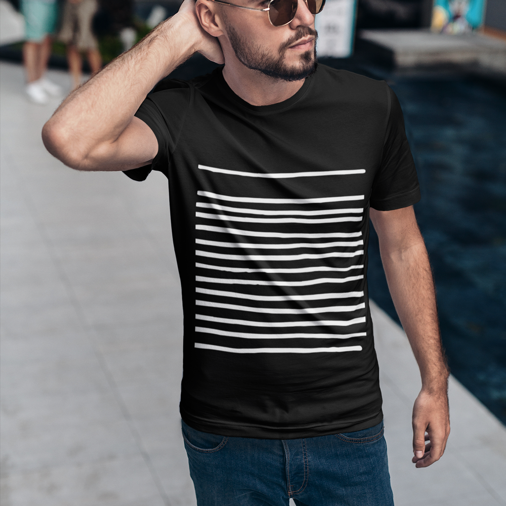 Black Tee for Men with Stripes