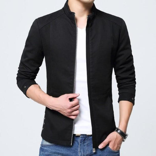 Black Slim Fit Men's Zip-Up Jacket