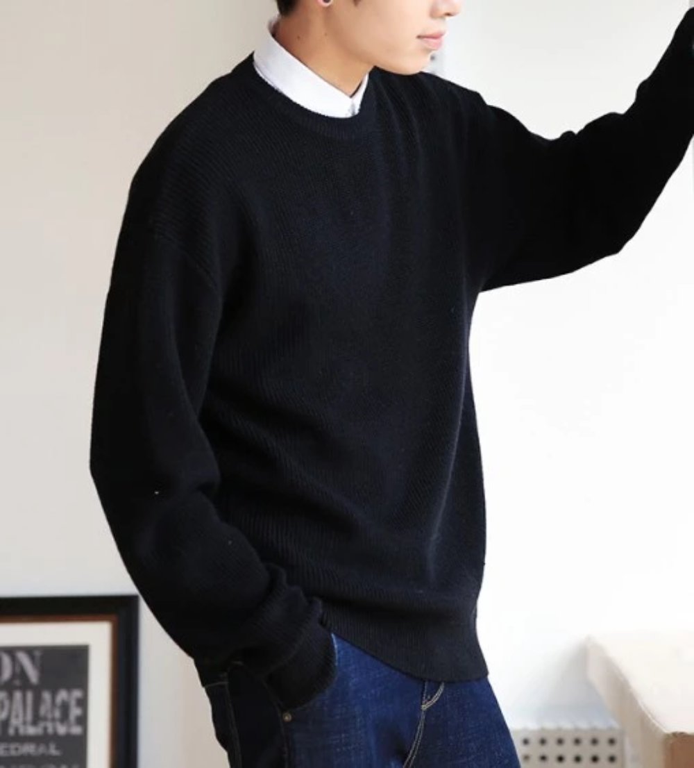 Loose-Fitting Crew Neck Sweater with a KPOP Vibe for Men