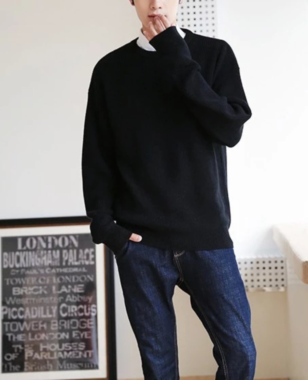 Loose-Fitting Crew Neck Sweater with a KPOP Vibe for Men