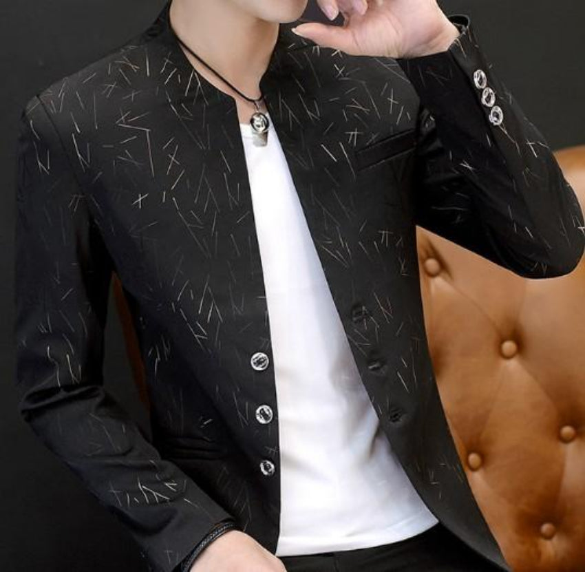Slim Fit Circular Collar Patterned Men's Blazer