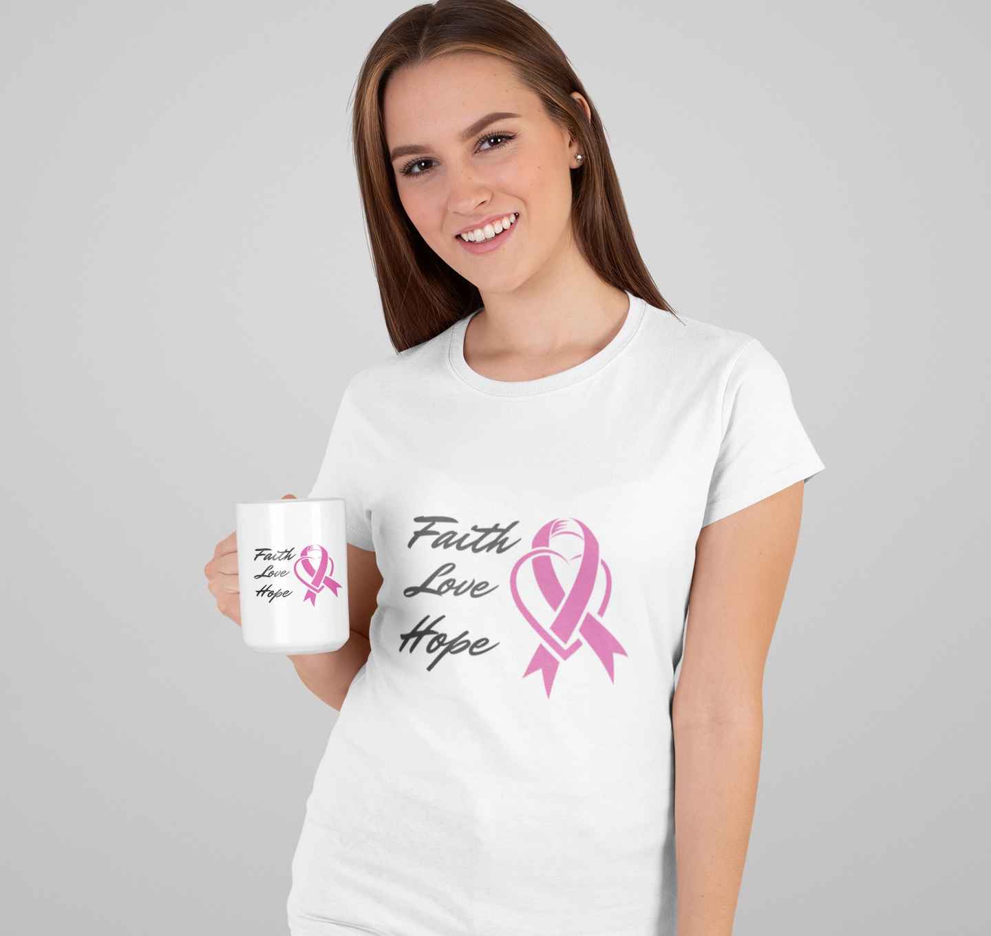 Pink Ribbon Theme T-Shirt - Embodying Faith, Love, and Hope