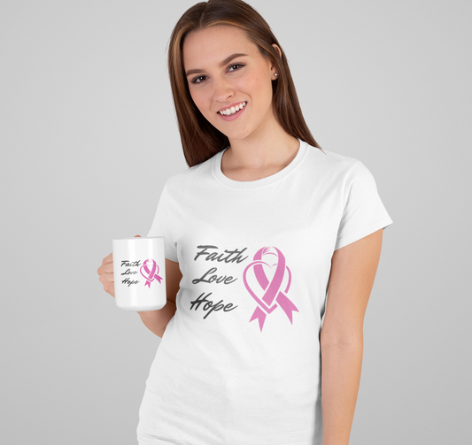 Pink Ribbon Theme T-Shirt - Embodying Faith, Love, and Hope
