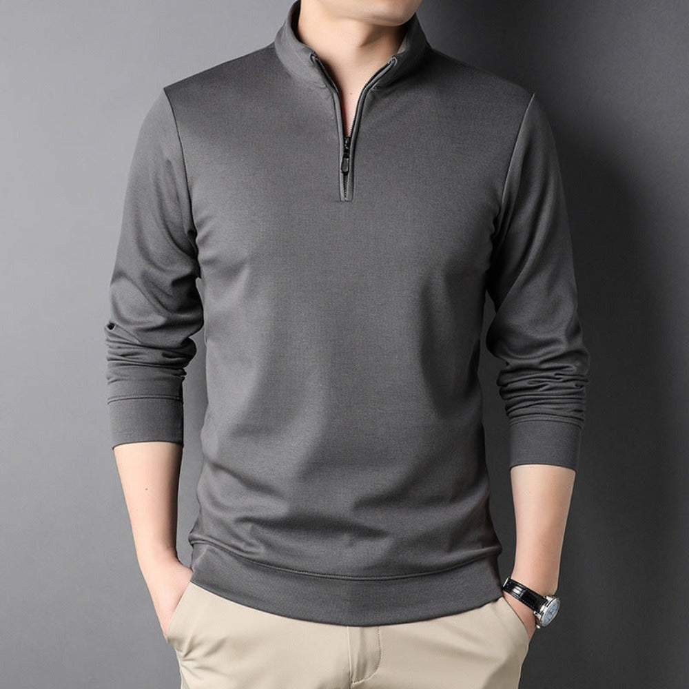 Long Sleeve Men's Casual Top with Stand Collar