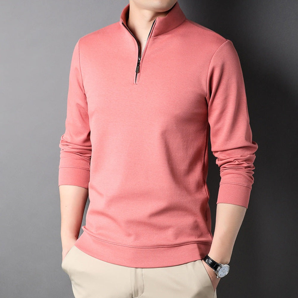 Long Sleeve Men's Casual Top with Stand Collar