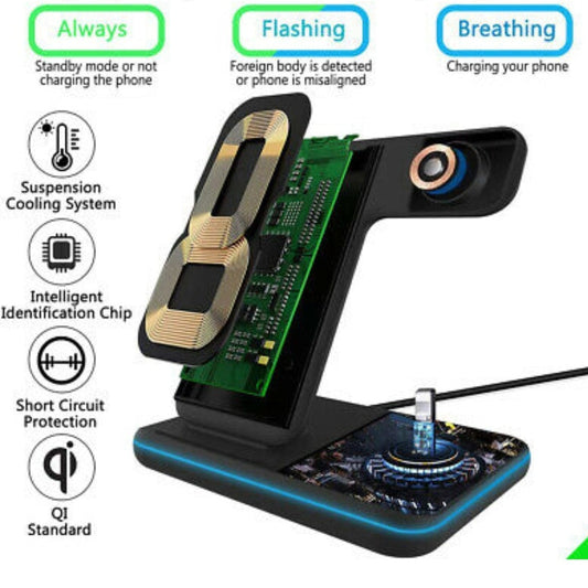 Wireless Charging Hub with 3-in-1 Compatibility for Multiple Devices