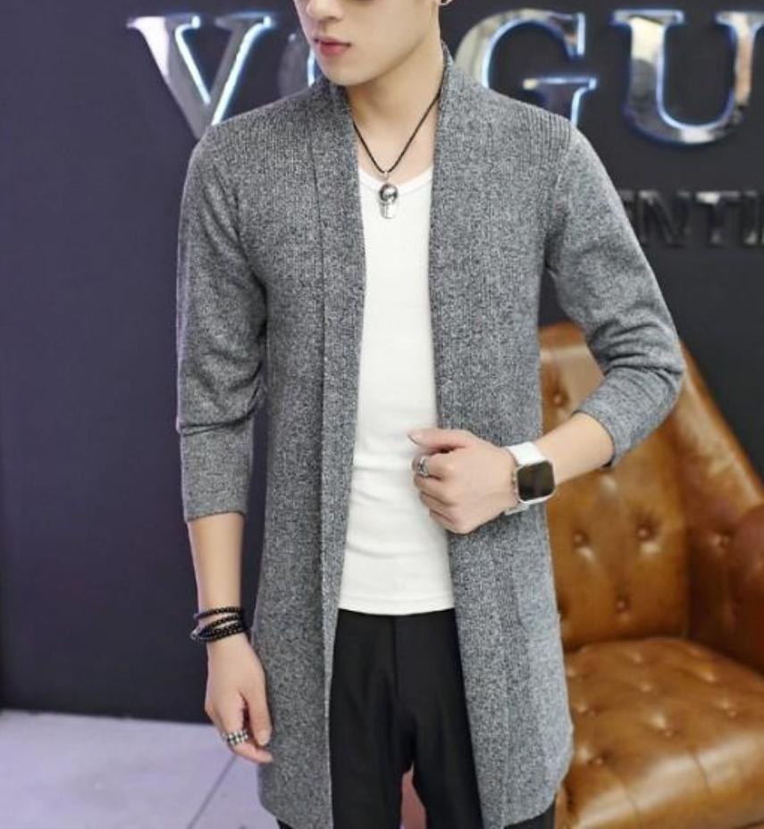 Red Shawl Collar Cardigan for Men with a Mid Length Fit