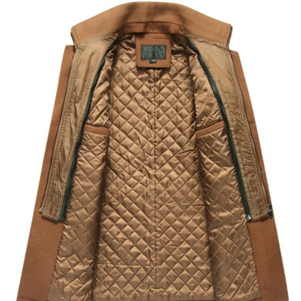 Military Style Men's Coat with Layered Collar and Button Front