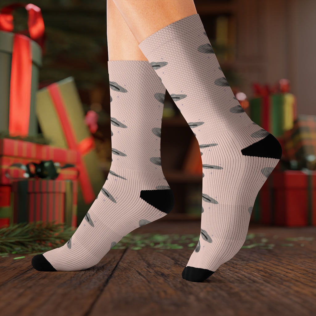 Pink Alien Print UFO Fun Novelty Socks