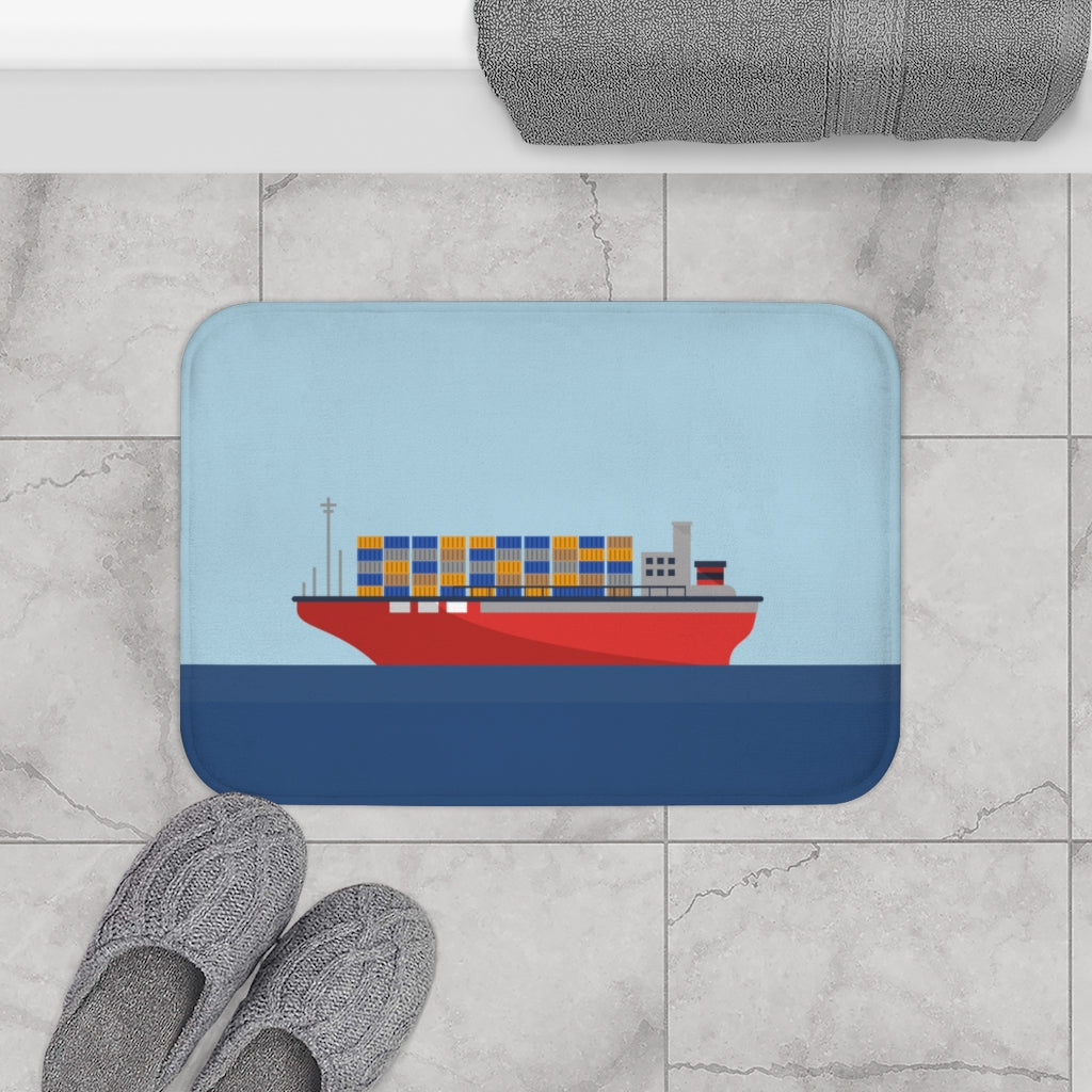 Ocean Cargo Ship and Containers Bath Mat