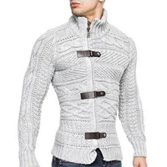 Slim Fit High Collar Men's Cardigan