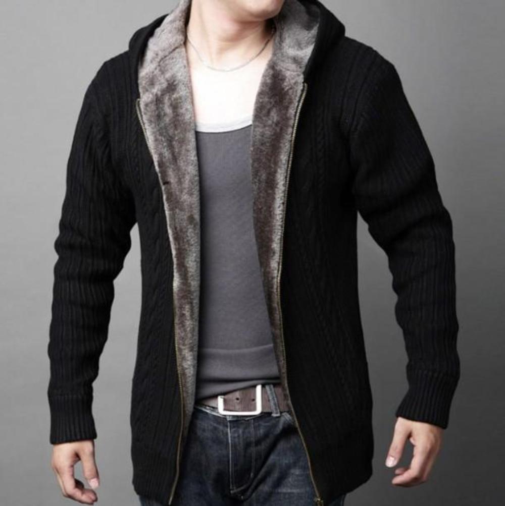 Layered Inner Mens Hooded Cardigan