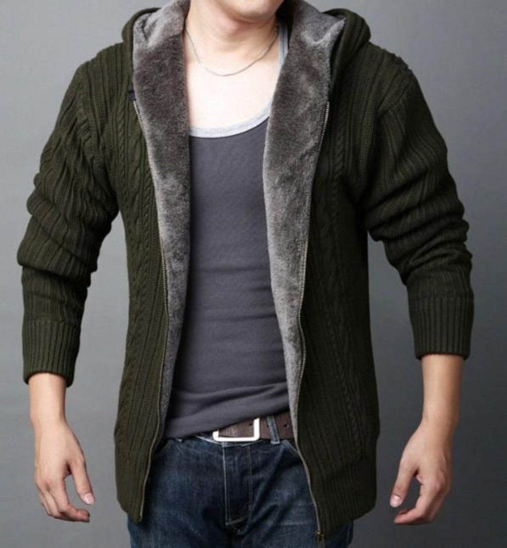 Layered Inner Mens Hooded Cardigan