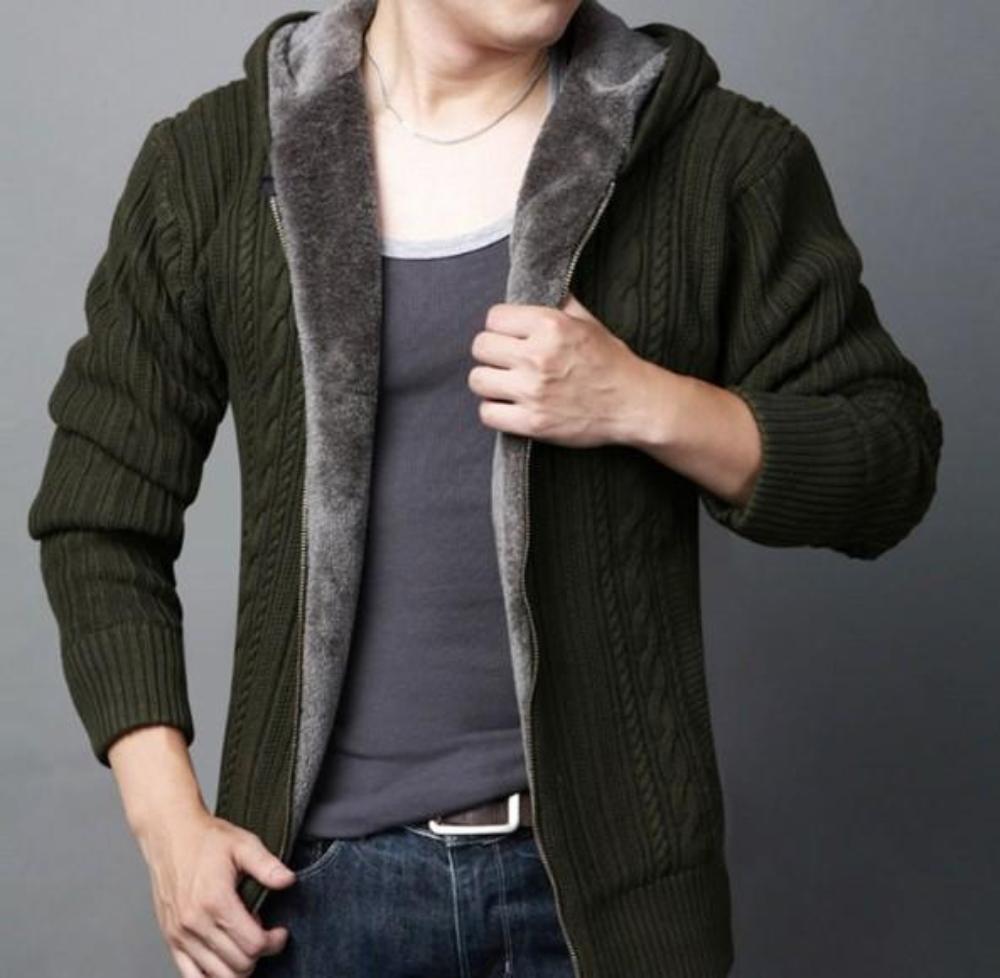 Layered Inner Mens Hooded Cardigan