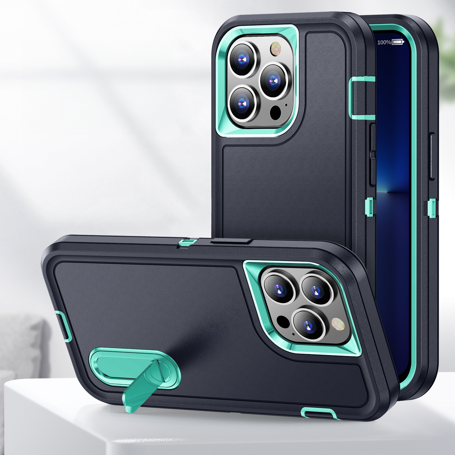 Shock-Resistant Phone Case with Full Coverage and Built-In Stand
