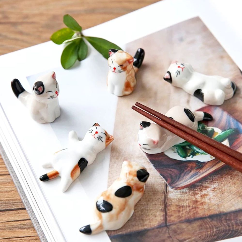 Porcelain Feline Chopstick Rests - Set of Holders