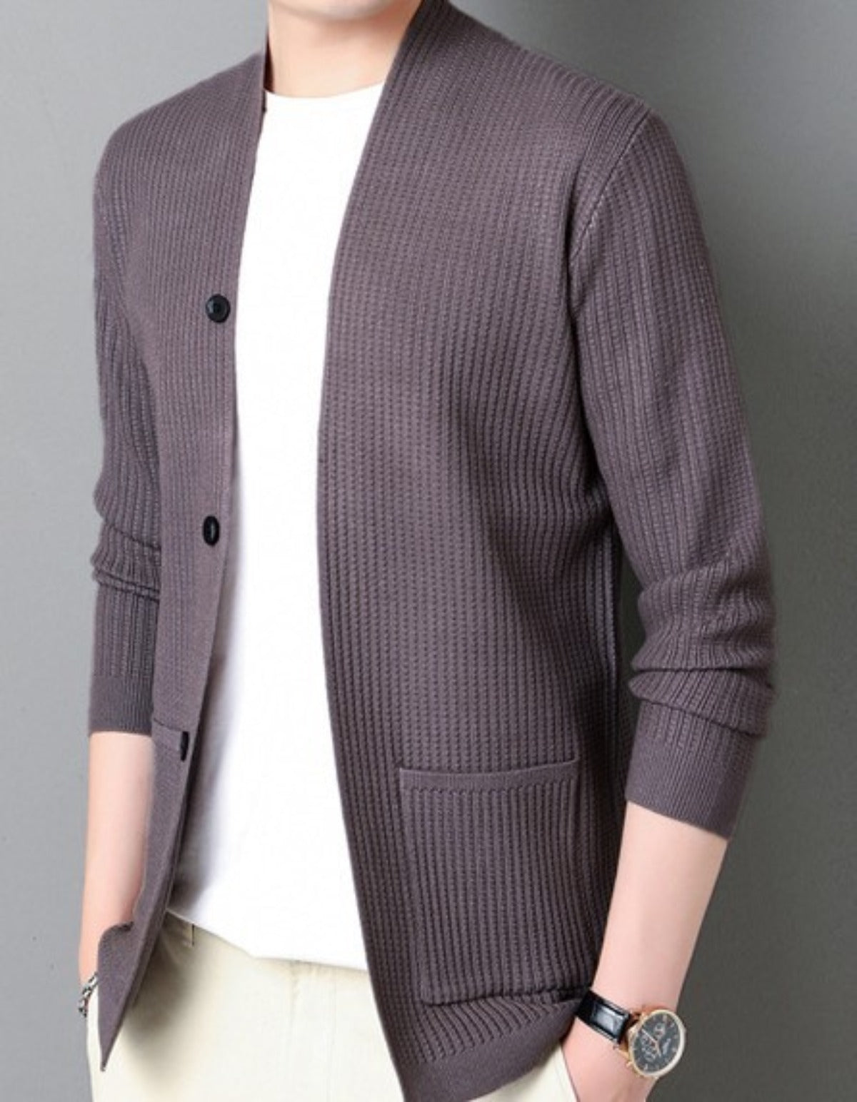 Faux Button Design Men's Casual Open Cardigan