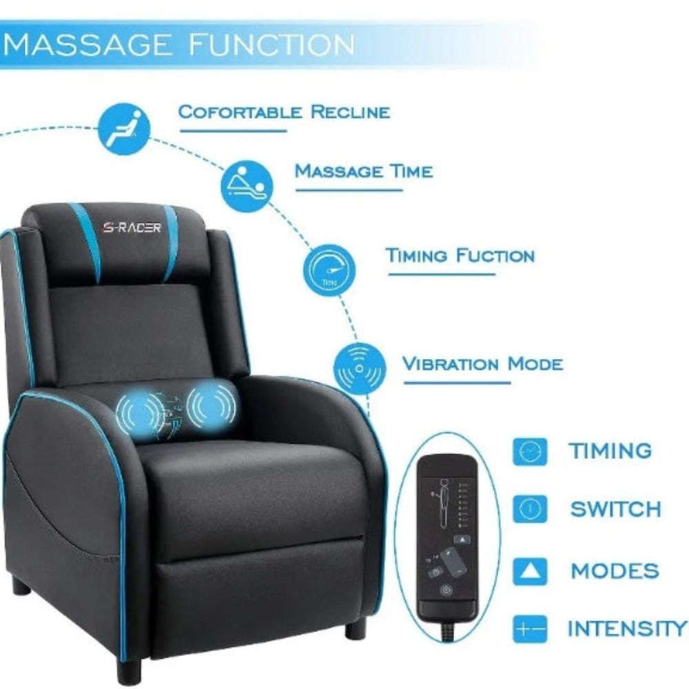Massage Gaming Chair with Lumbar Support and Reclining Feature