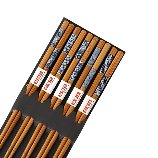 5 Pair Set of Sustainable Bamboo Japanese Wooden Chopsticks