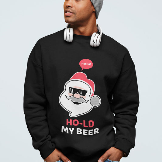 Men's Crewneck Sweatshirt featuring Santa Claus and Beer with Ho Ho Ho Print