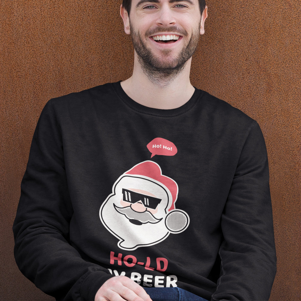 Men's Crewneck Sweatshirt featuring Santa Claus and Beer with Ho Ho Ho Print