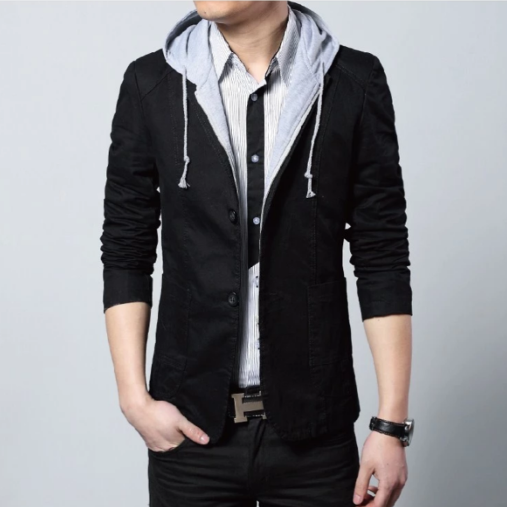 Black Hooded Blazer for Men's Urban Fashion