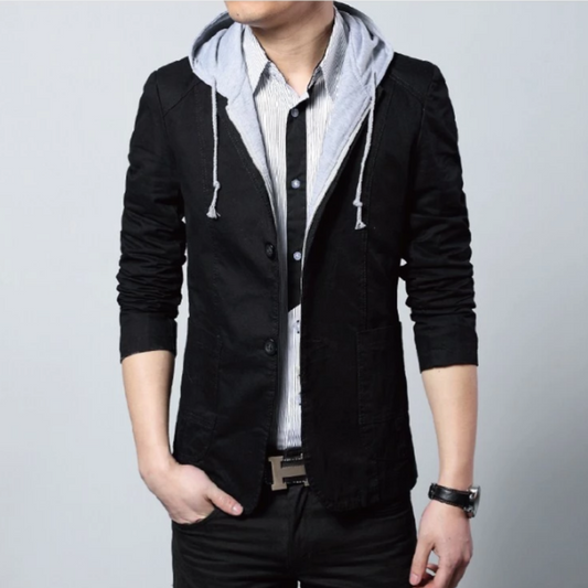Black Hooded Blazer for Men's Urban Fashion