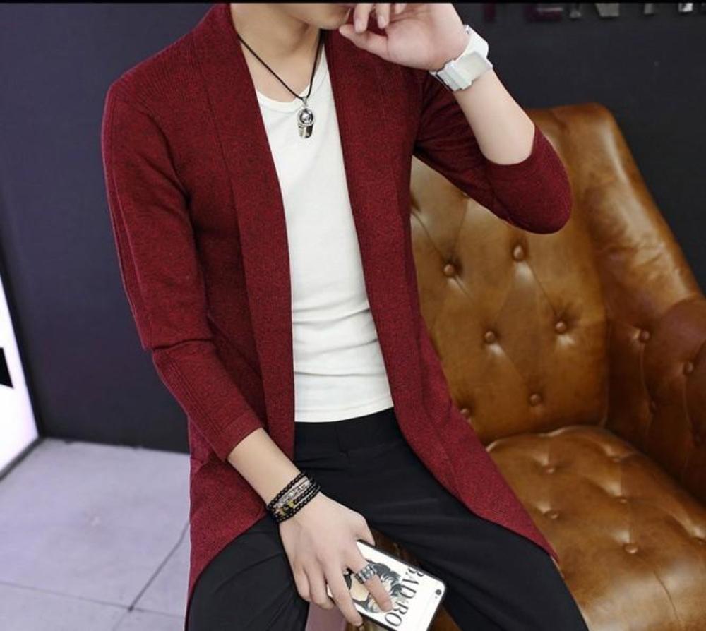 Black Shawl Collar Cardigan for Men with Mid Length