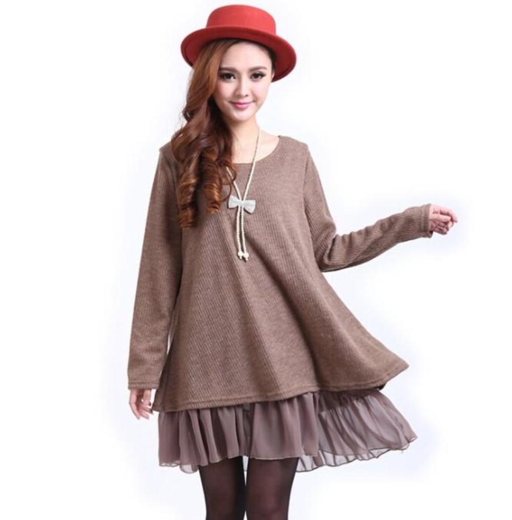 Red Frill-Trimmed Layered Tunic Dress for Women