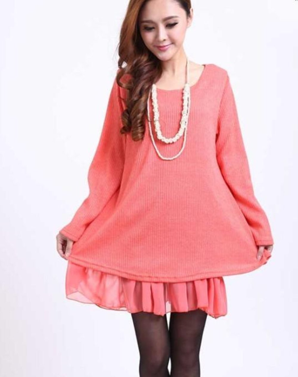 Navy Blue Layered Sweater Tunic Dress with Ruffle Detail for Women