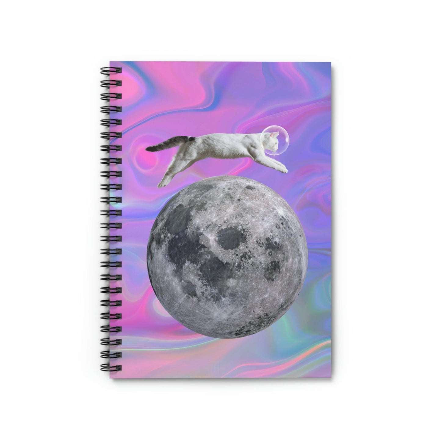 Feline Space Explorer Leaping Above Lunar Surface Notebook