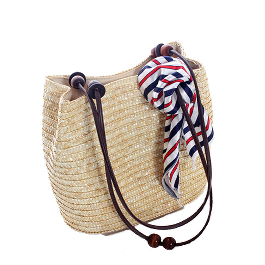 Wooden Beaded Straw Handbag