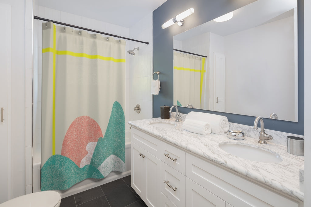 Yellow Striped Landscape Shower Curtain for Home Decoration