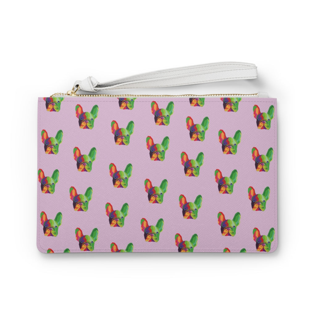 Pug Dog Theme Vegan Zippered Clutch Purse