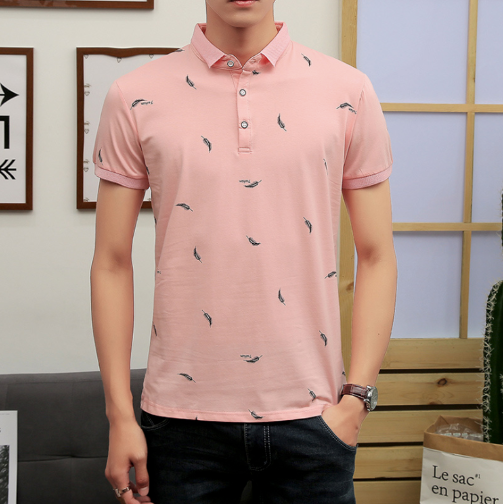 Feather Print Men's Polo Shirt - Short Sleeve