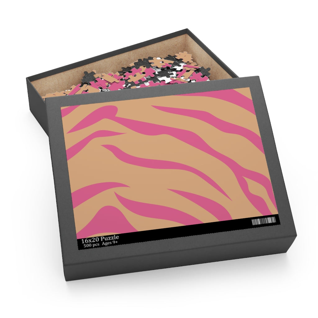 Leopard Print Pink Stripes 500-Piece Jigsaw Puzzle