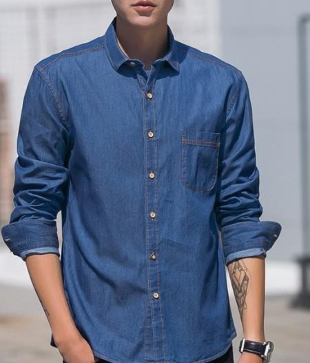 Casual Denim Button-Front Shirt for Men