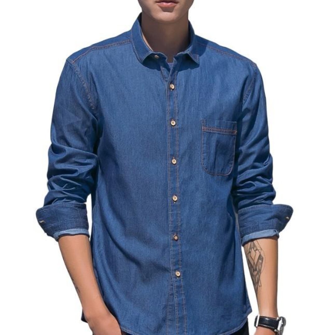Casual Denim Button-Front Shirt for Men