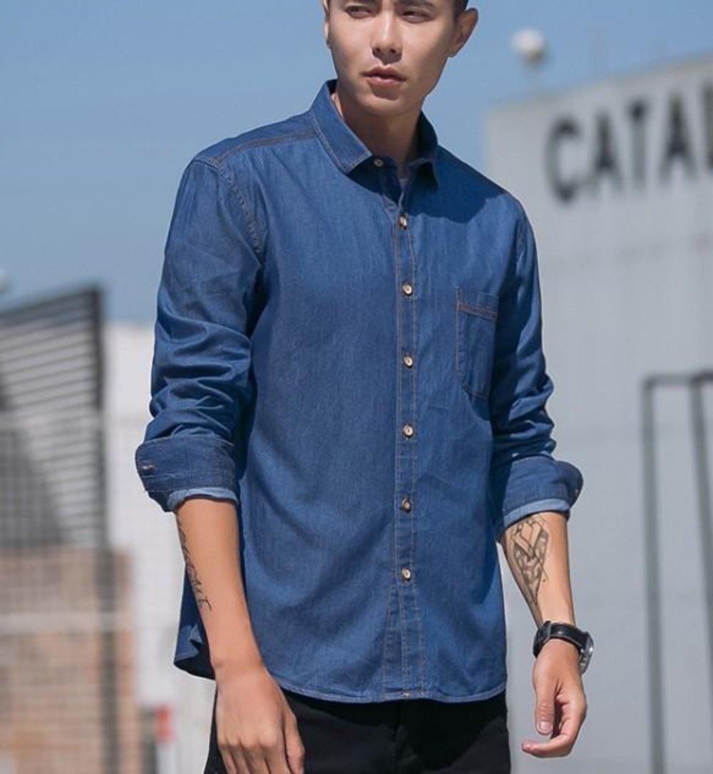Casual Denim Button-Front Shirt for Men