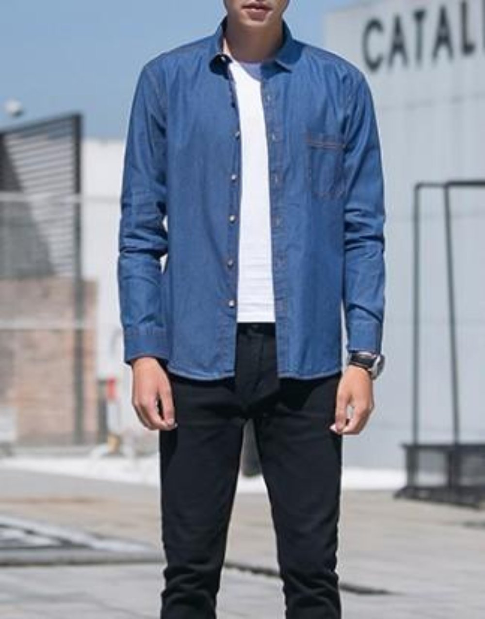 Casual Denim Button-Front Shirt for Men