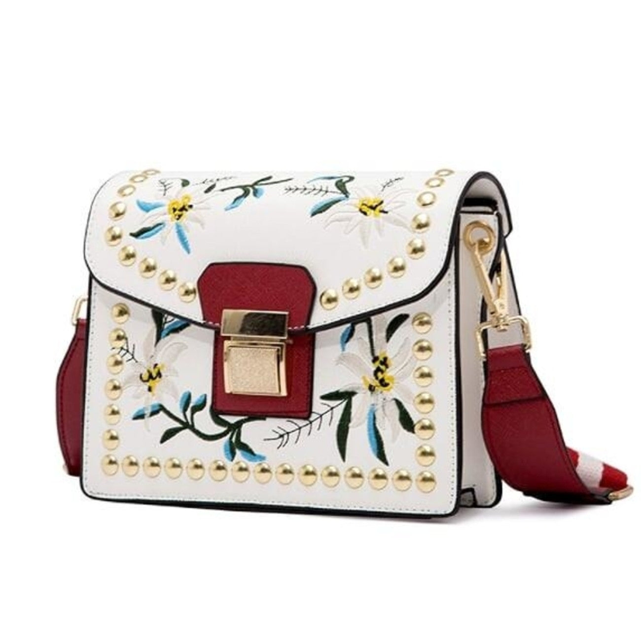 Compact Stitched Faux Leather Shoulder Purse
