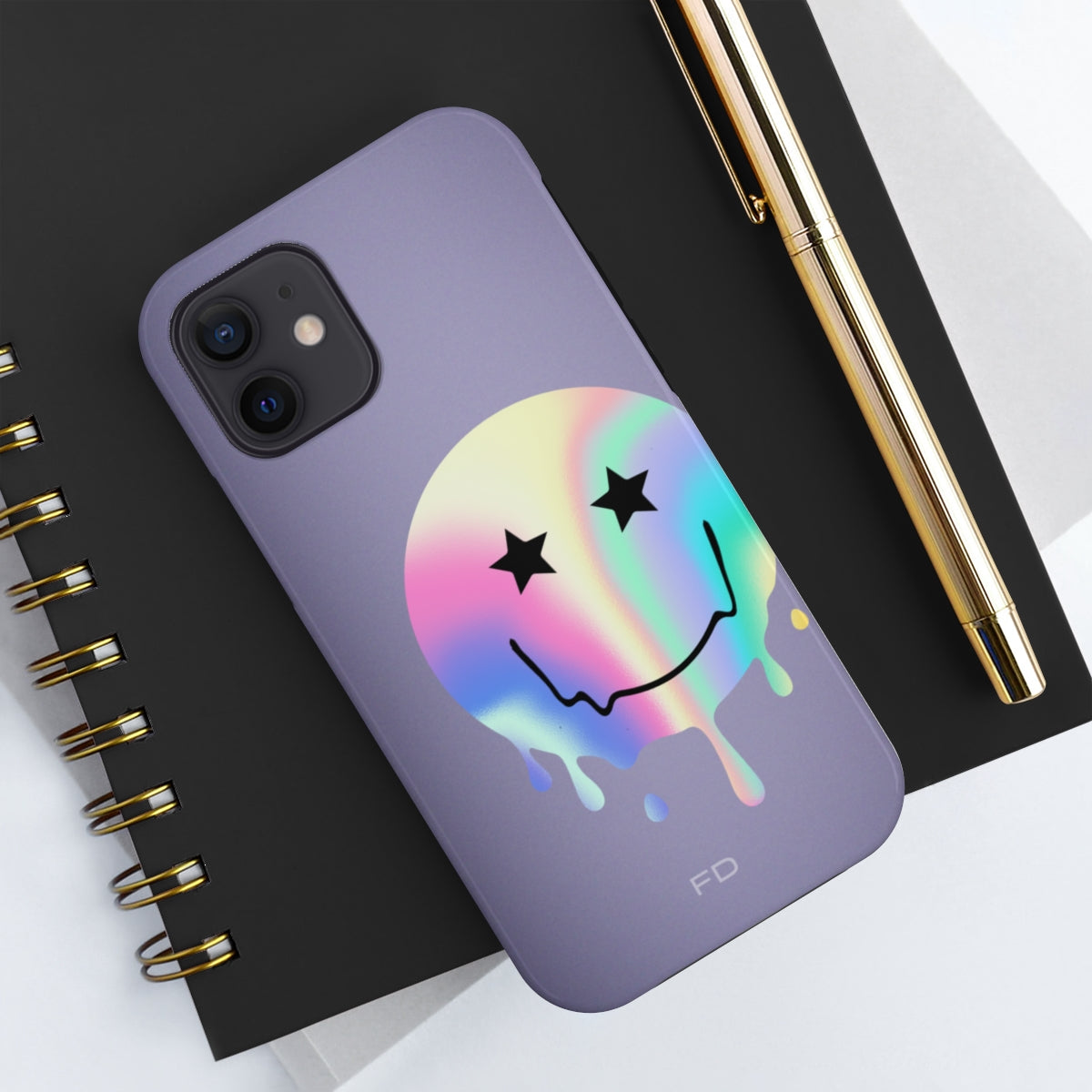 Durable iPhone Case with Starry Happy Face Design and Wireless Charging Capability