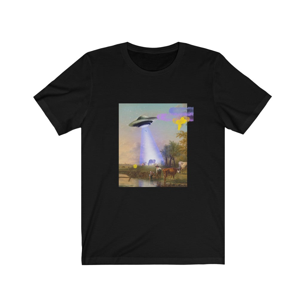 Jersey Short Sleeve Tee featuring Cow being Abducted by UFO