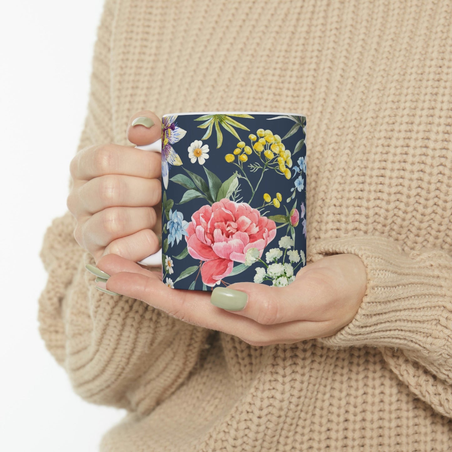 Floral Navy Mug for Coffee and Tea