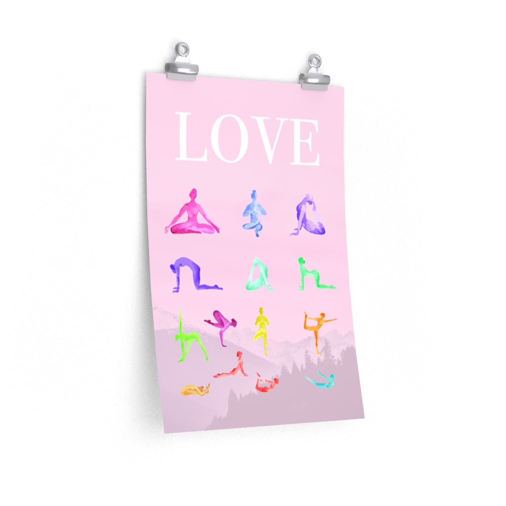 Premium Matte Poster Featuring 14 Yoga Poses for a Mindful Practice of Love