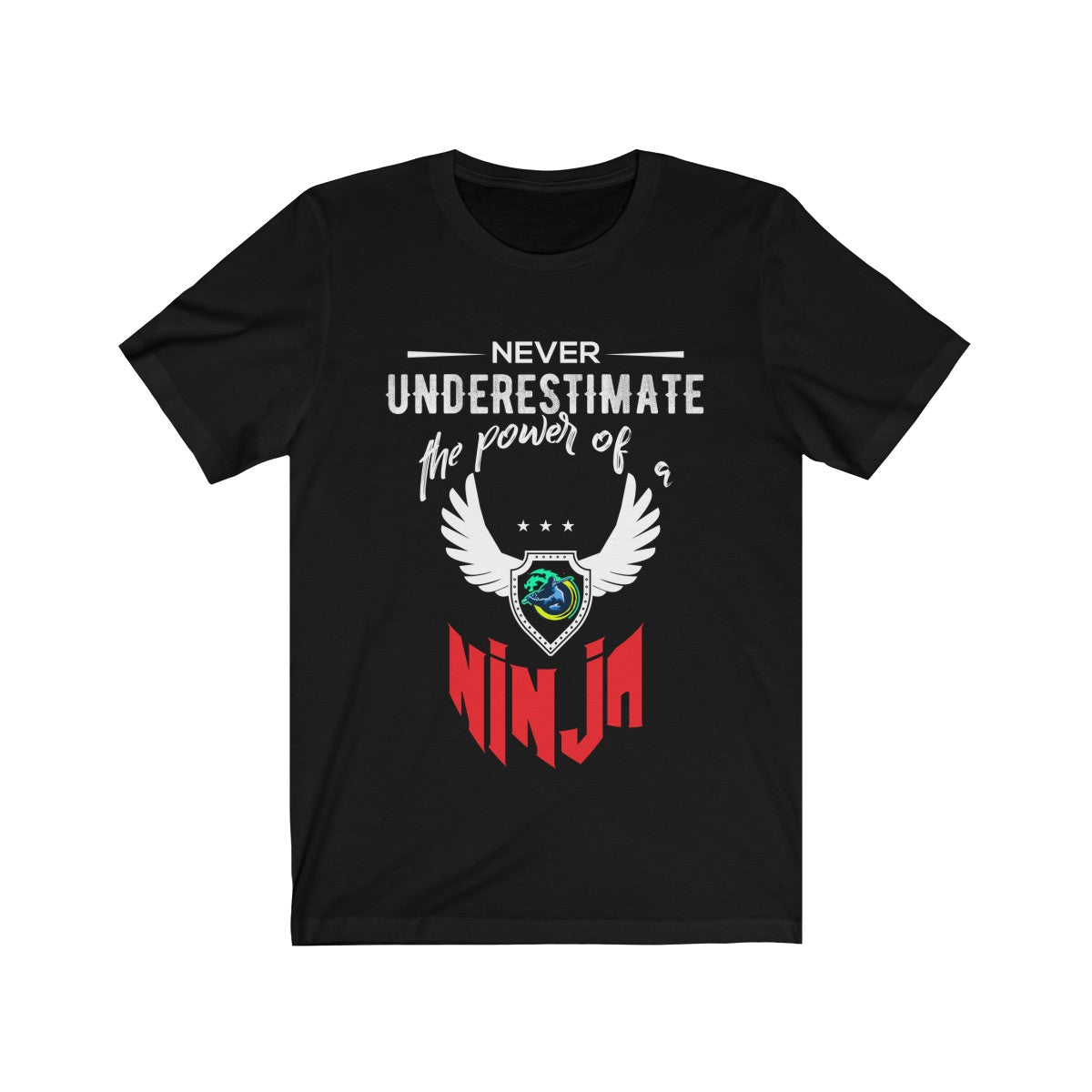 Short Sleeve T-Shirt with Red Ninja Emblem