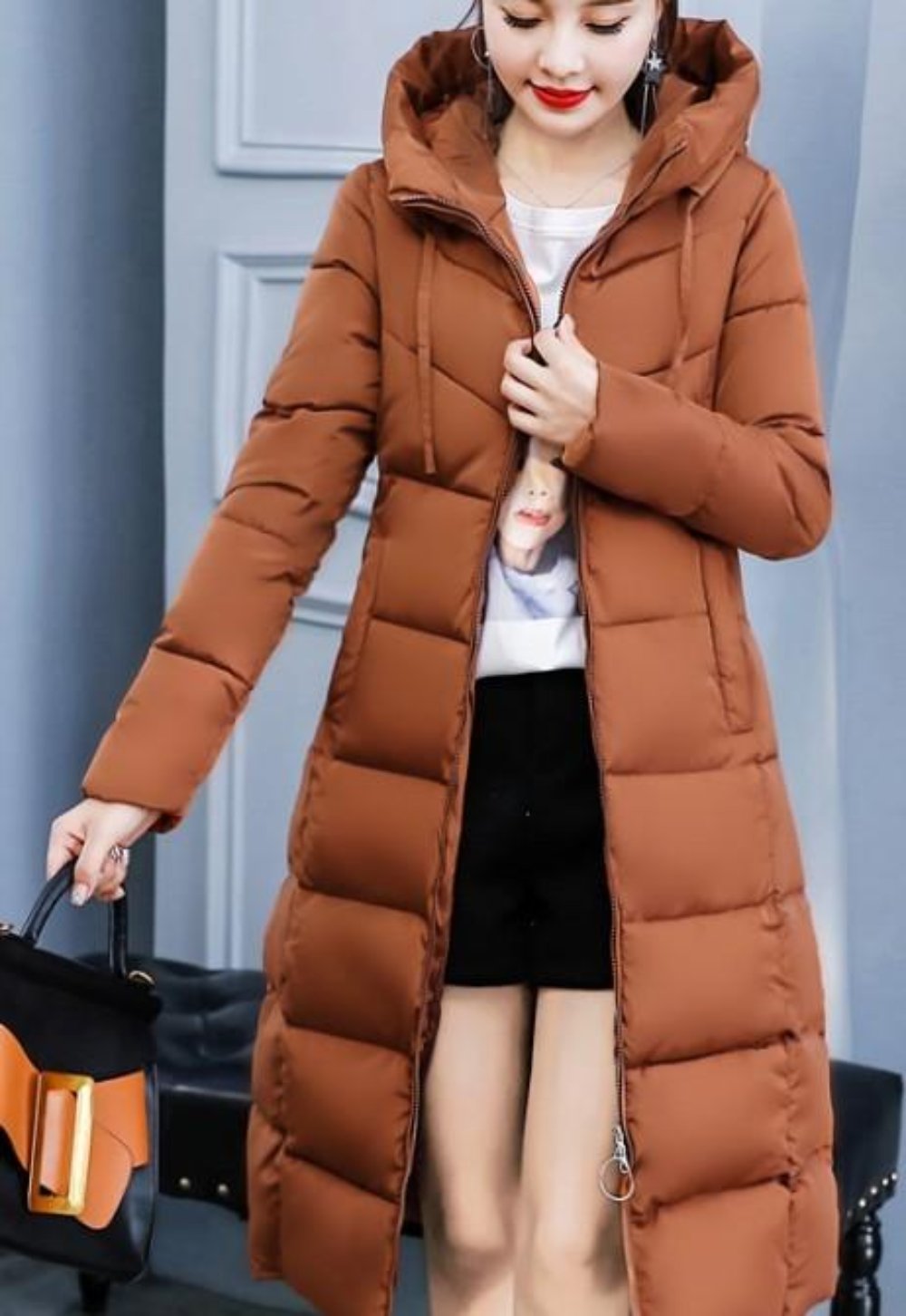 Classic Gray Hooded Puffer Coat for Women