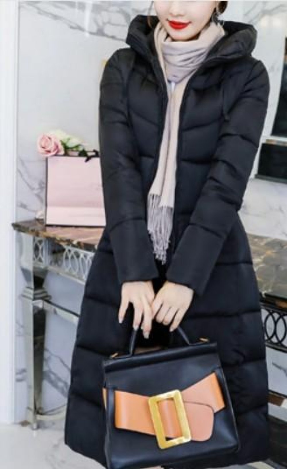 Classic Gray Hooded Puffer Coat for Women