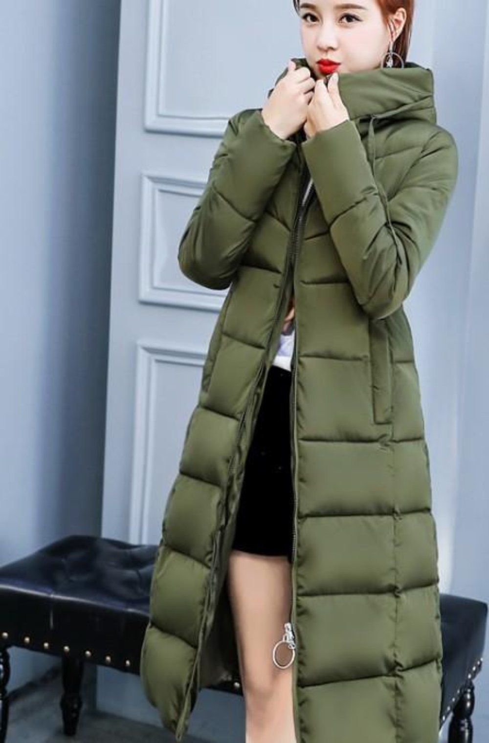 Brown Long Hooded Puffer Coat for Women with a Classic Look